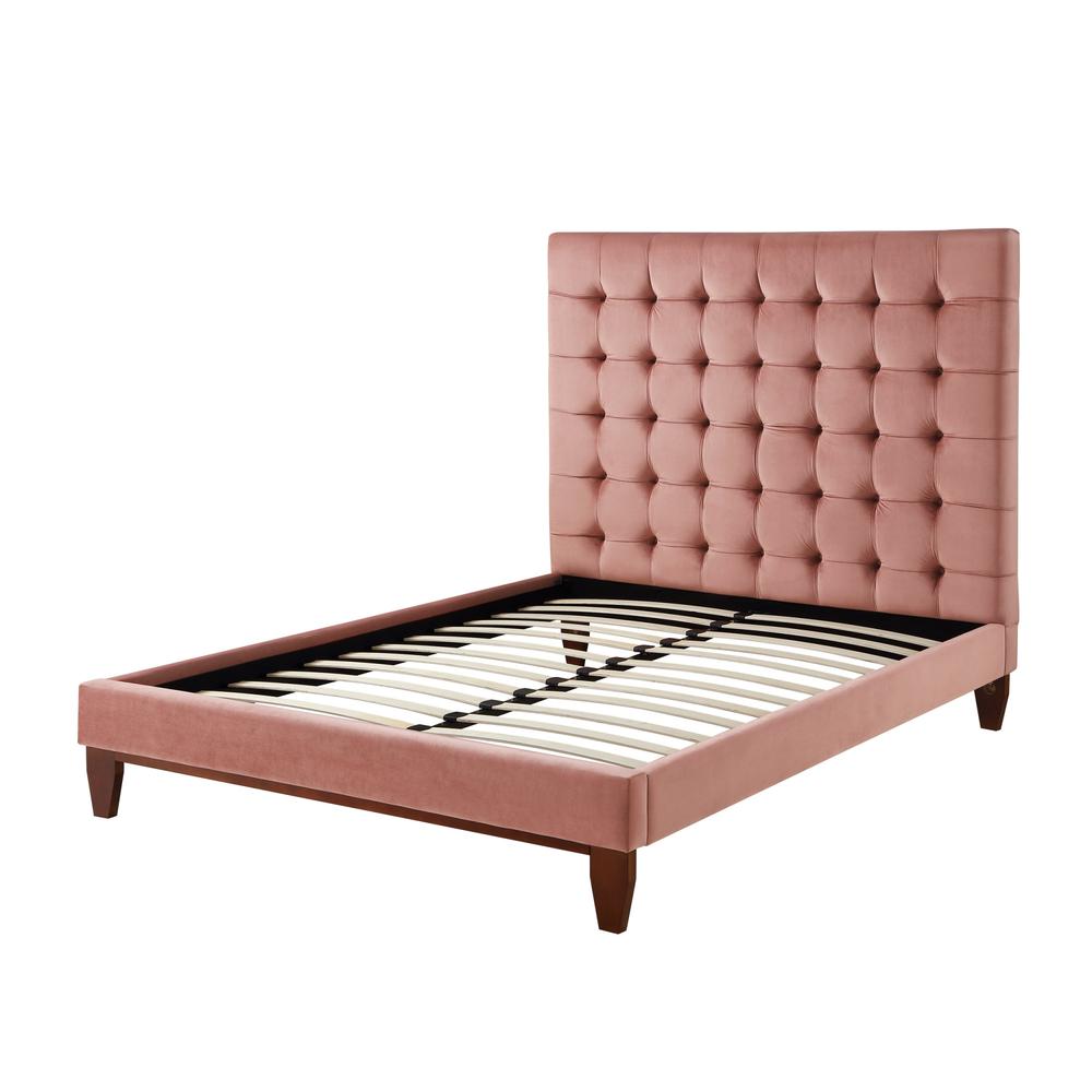 Blush Solid Wood Queen Tufted Upholstered Velvet Bed. Picture 5