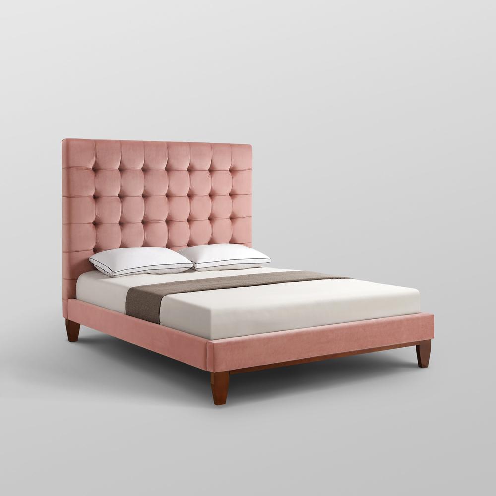 Blush Solid Wood Queen Tufted Upholstered Velvet Bed. Picture 8