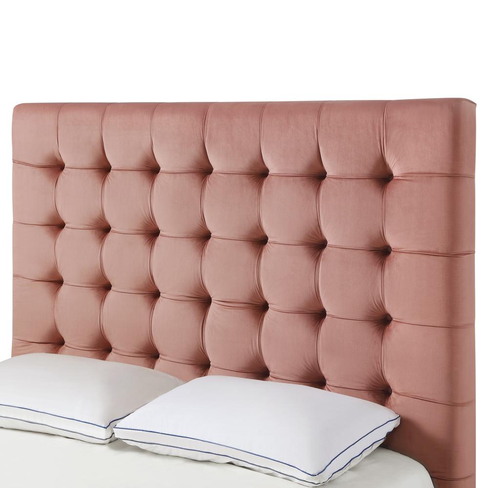 Blush Solid Wood Queen Tufted Upholstered Velvet Bed. Picture 6