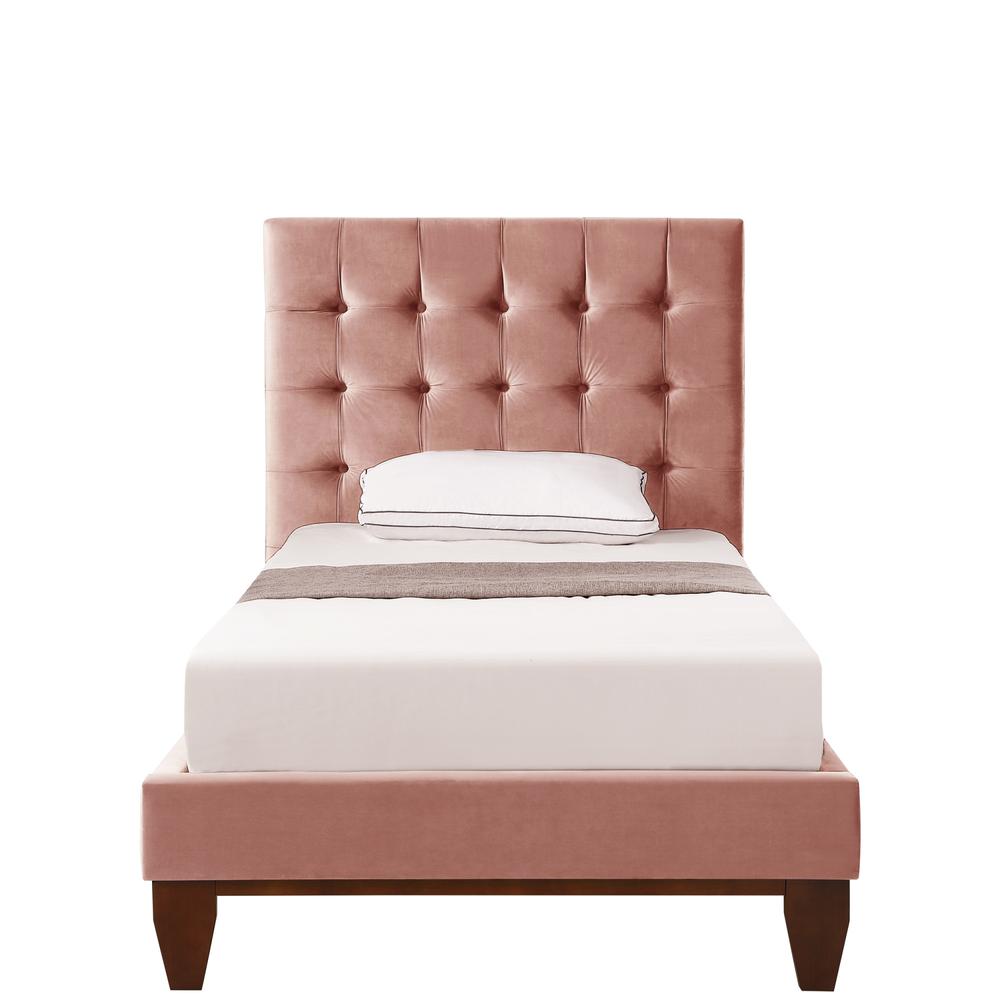 Blush Solid Wood Twin Tufted Upholstered Velvet Bed. Picture 3