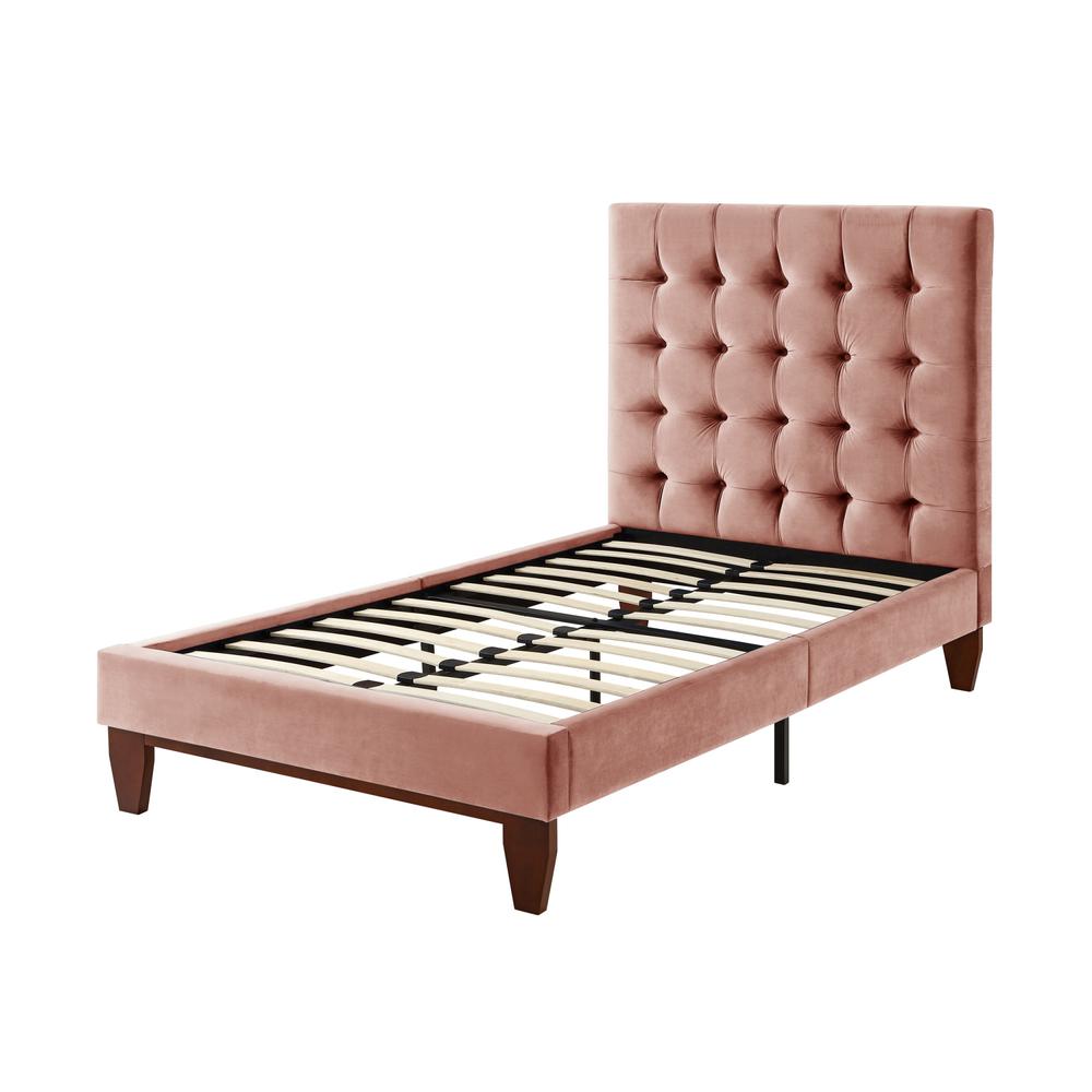 Blush Solid Wood Twin Tufted Upholstered Velvet Bed. Picture 4