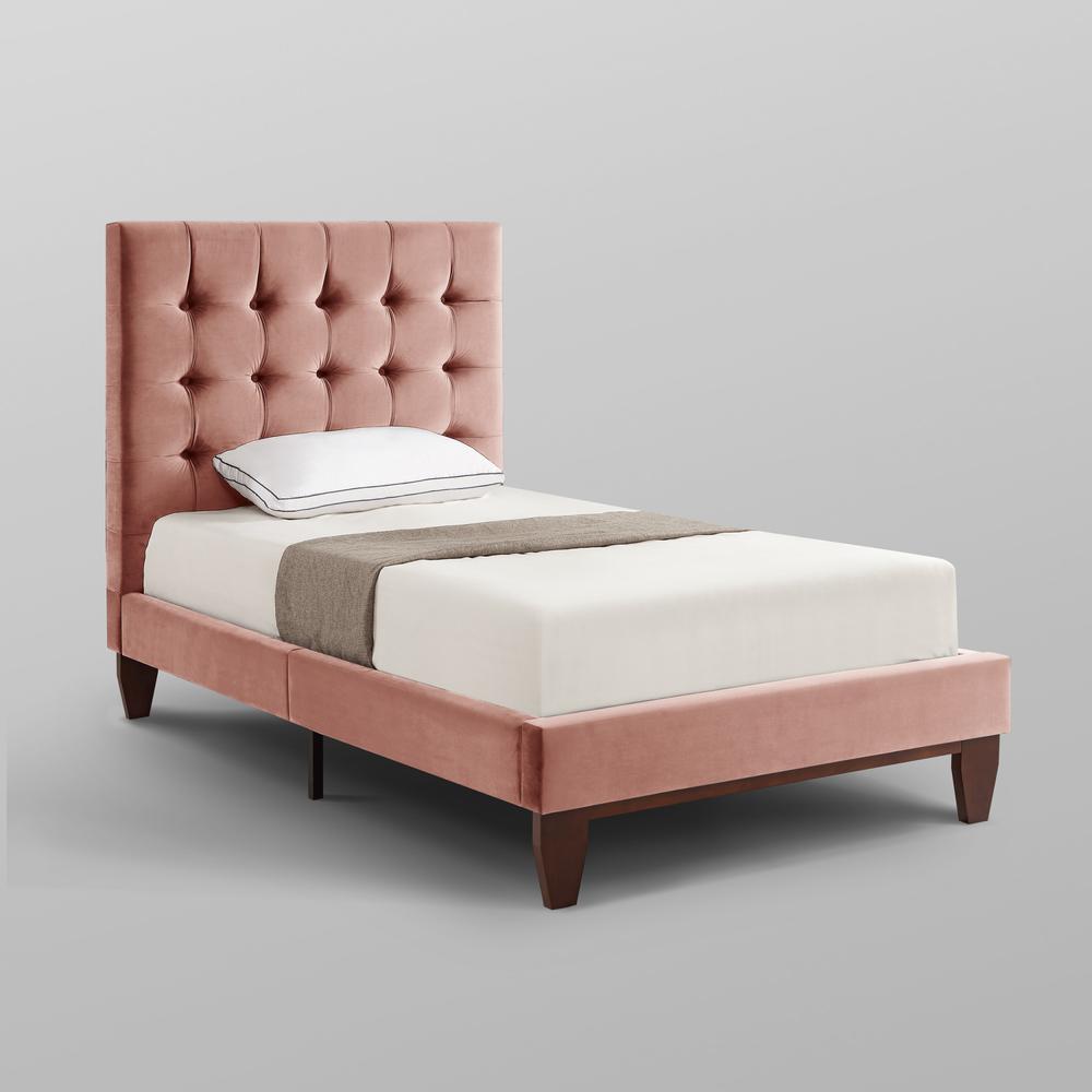 Blush Solid Wood Twin Tufted Upholstered Velvet Bed. Picture 8