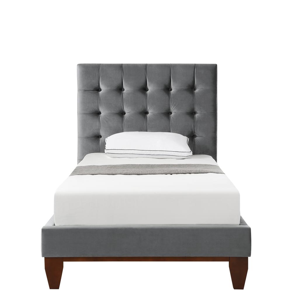 Gray Solid Wood Twin Tufted Upholstered Velvet Bed. Picture 3