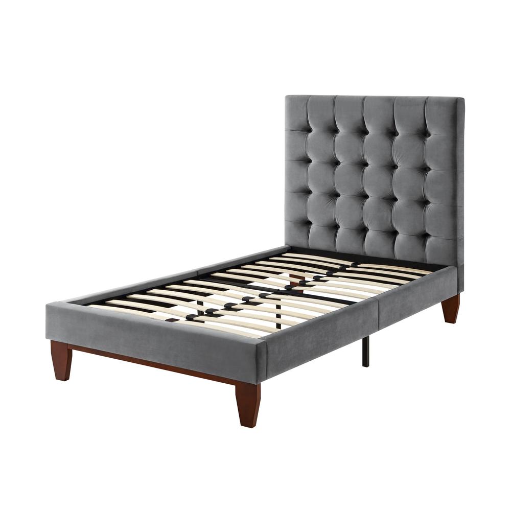Gray Solid Wood Twin Tufted Upholstered Velvet Bed. Picture 5