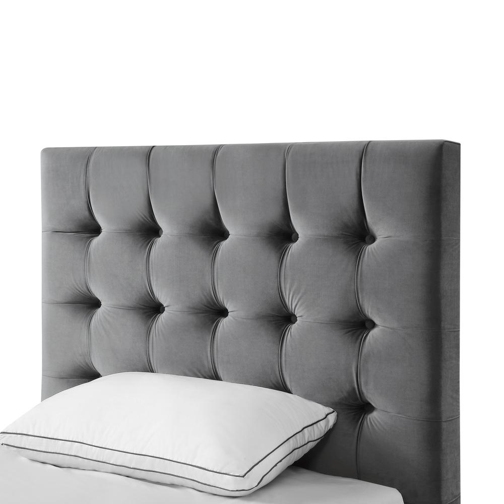 Gray Solid Wood Twin Tufted Upholstered Velvet Bed. Picture 6