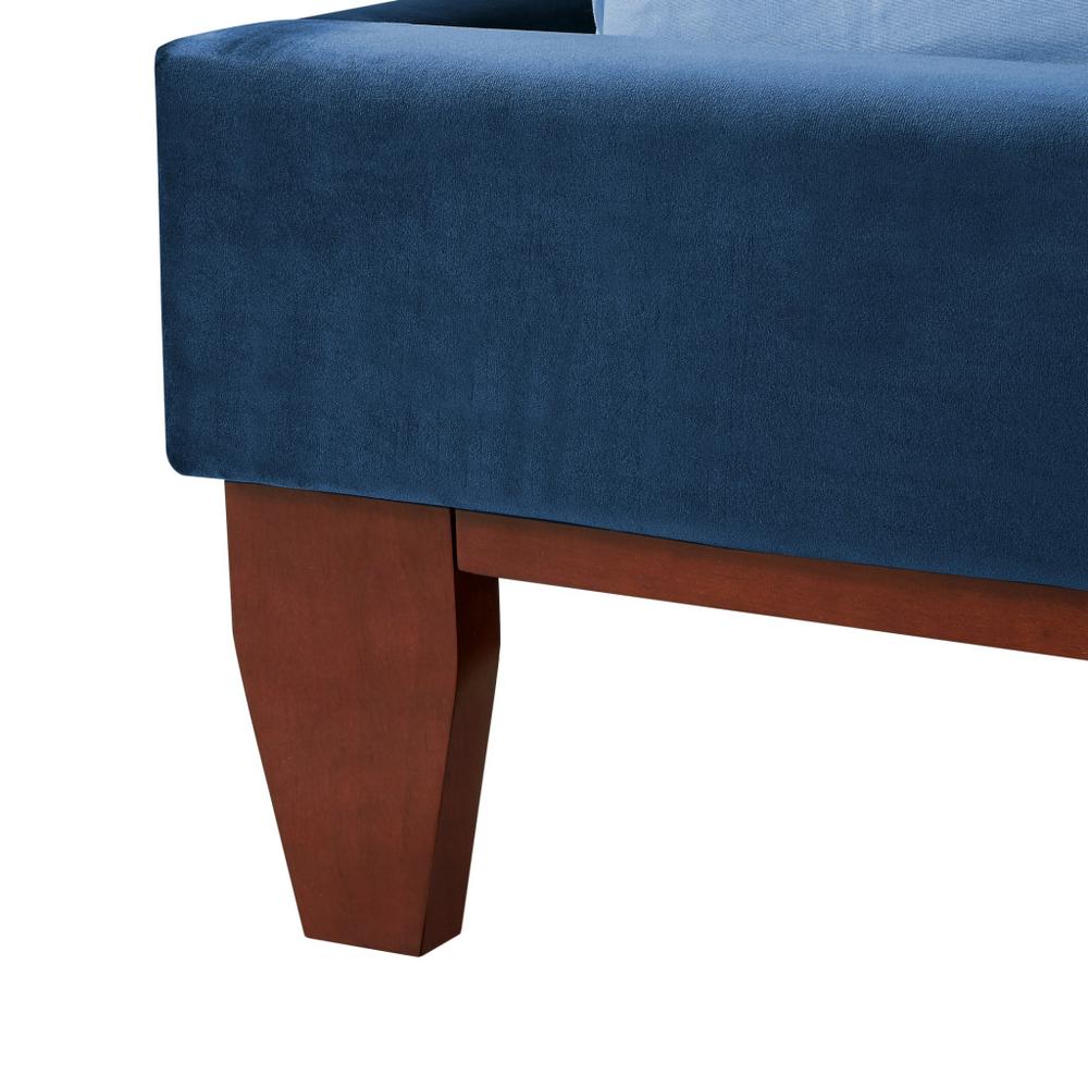 Navy Blue Solid Wood King Tufted Upholstered Velvet Bed. Picture 7