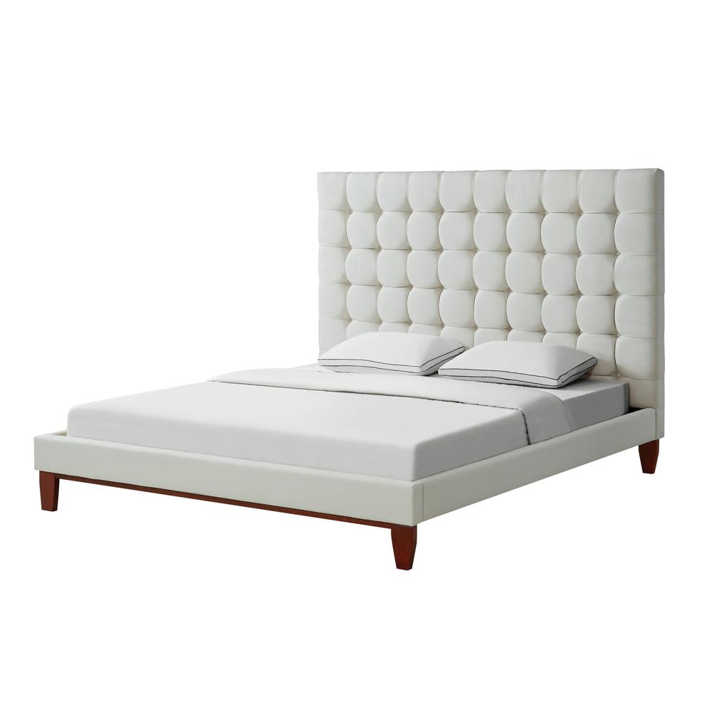 Beige Solid Wood King Tufted Upholstered Linen Bed. Picture 1