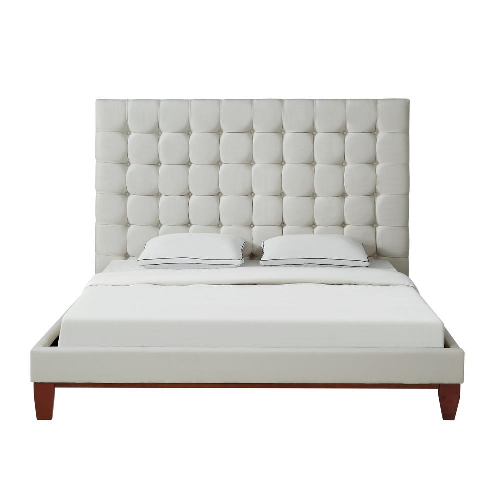 Beige Solid Wood King Tufted Upholstered Linen Bed. Picture 3