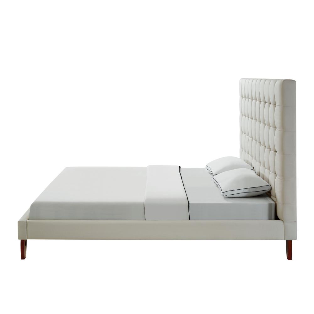 Beige Solid Wood King Tufted Upholstered Linen Bed. Picture 4