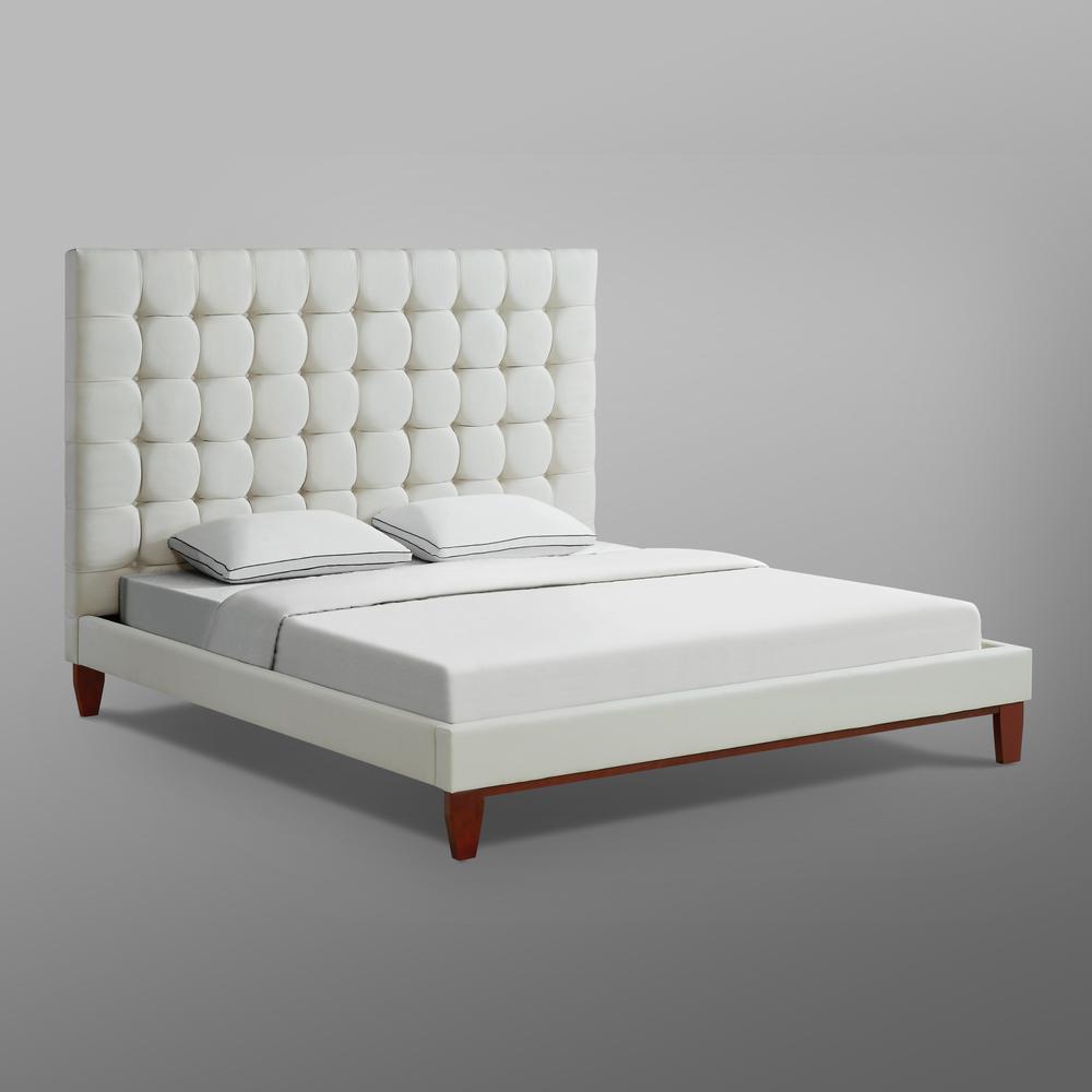 Beige Solid Wood King Tufted Upholstered Linen Bed. Picture 8