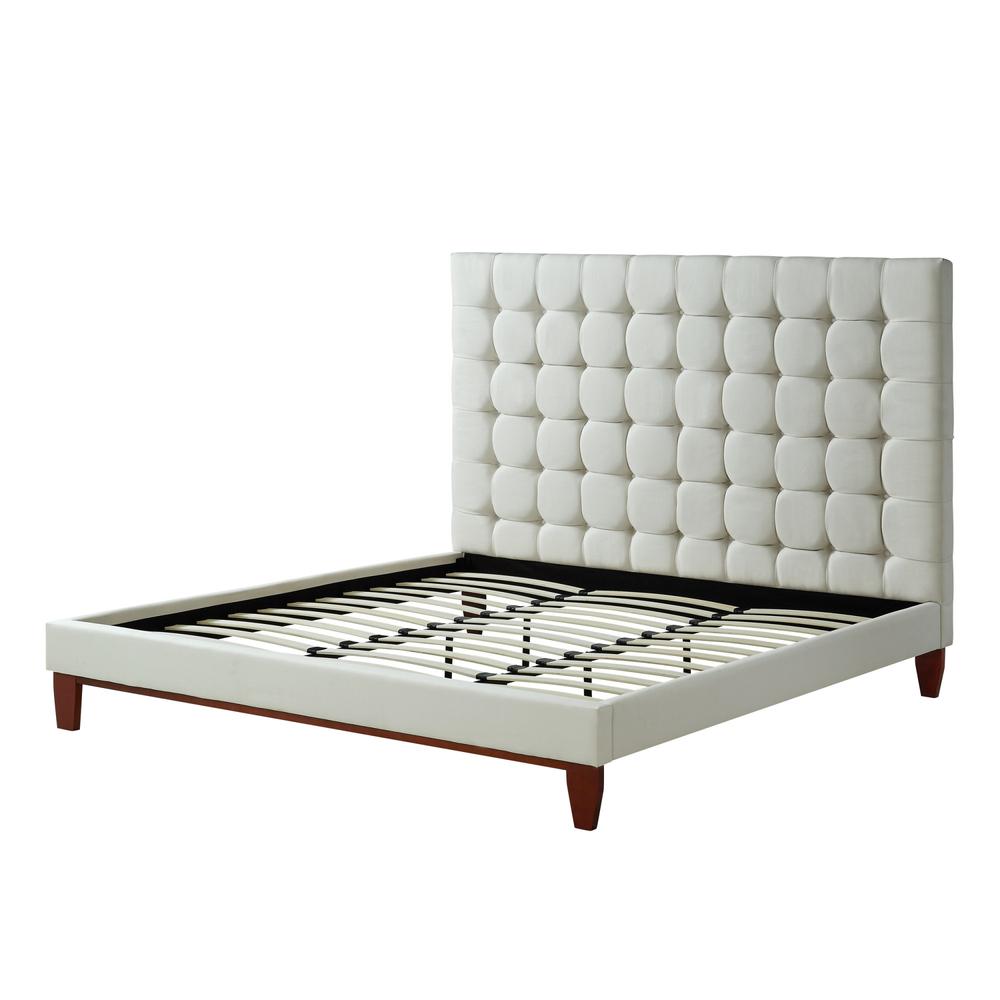 Beige Solid Wood King Tufted Upholstered Linen Bed. Picture 5