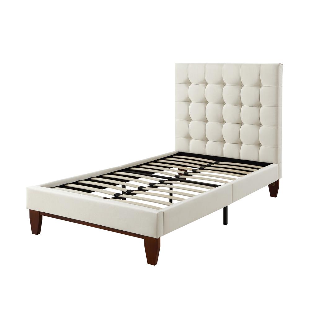 Beige Solid Wood Twin Tufted Upholstered Linen Bed. Picture 5