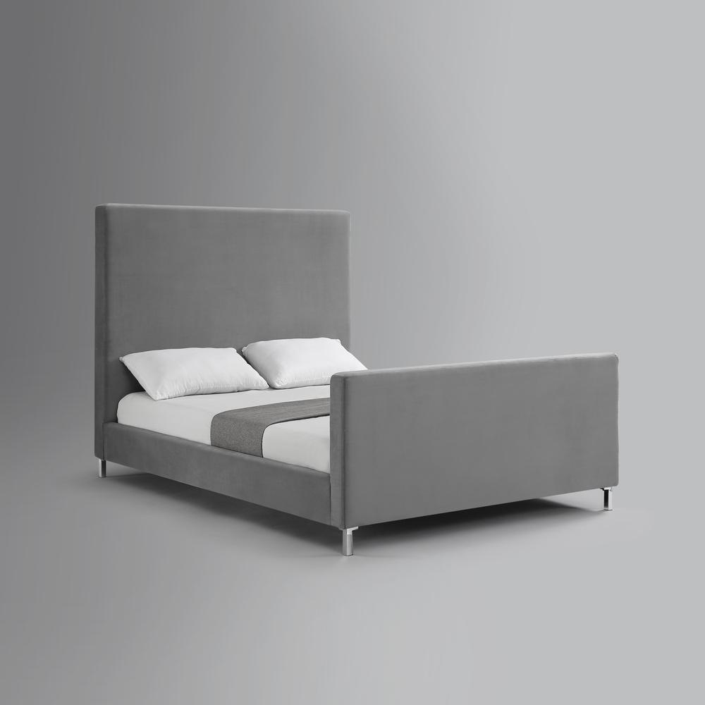 Gray Solid Wood Queen Upholstered Velvet Bed. Picture 5