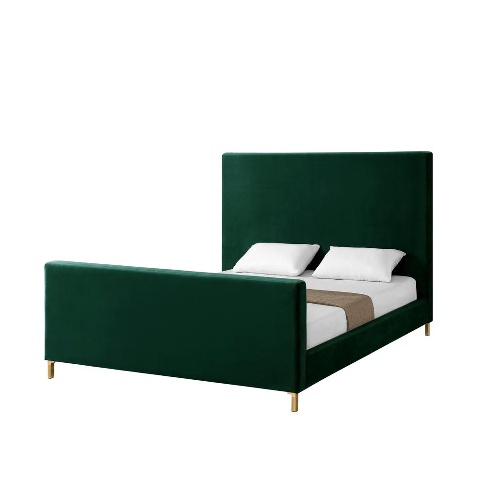 Hunter Green Solid Wood King Upholstered Velvet Bed. Picture 1