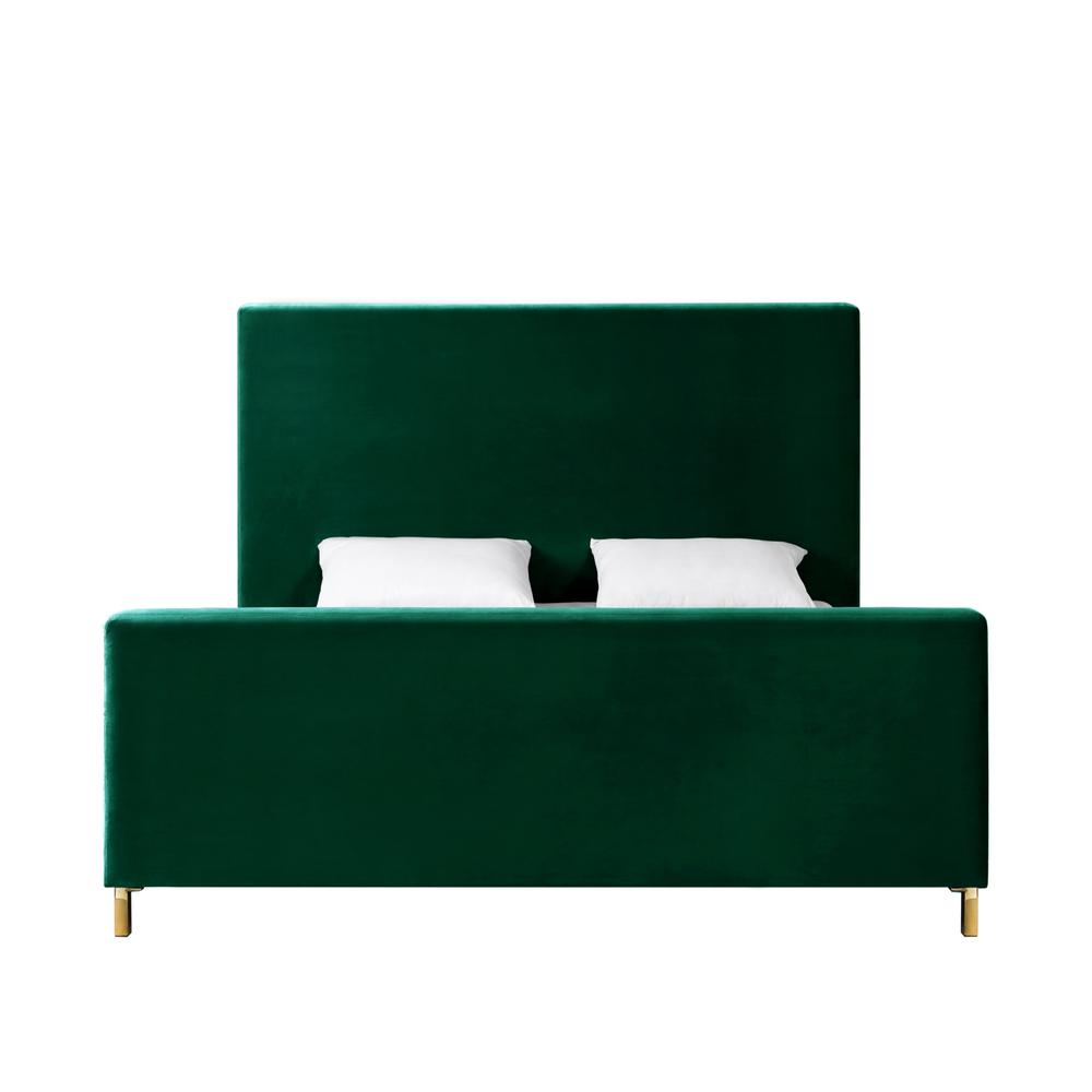 Hunter Green Solid Wood King Upholstered Velvet Bed. Picture 3