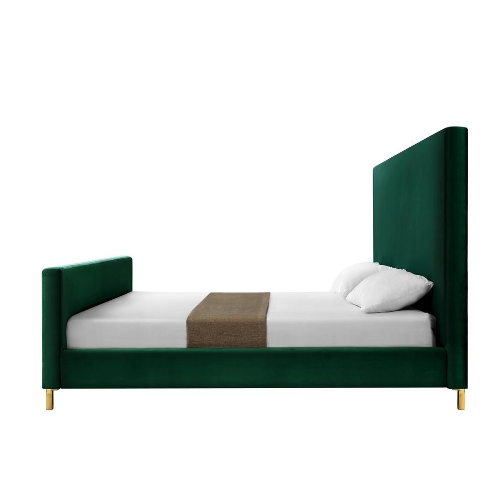 Hunter Green Solid Wood King Upholstered Velvet Bed. Picture 4