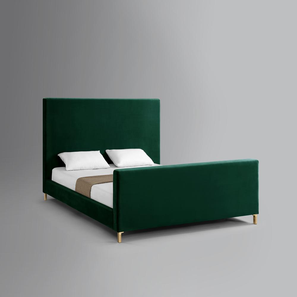 Hunter Green Solid Wood King Upholstered Velvet Bed. Picture 5