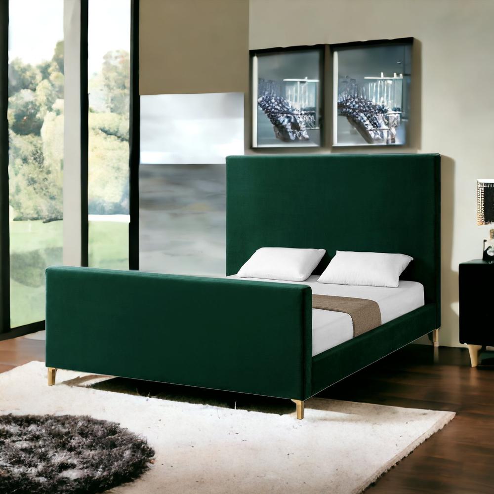 Hunter Green Solid Wood King Upholstered Velvet Bed. Picture 2