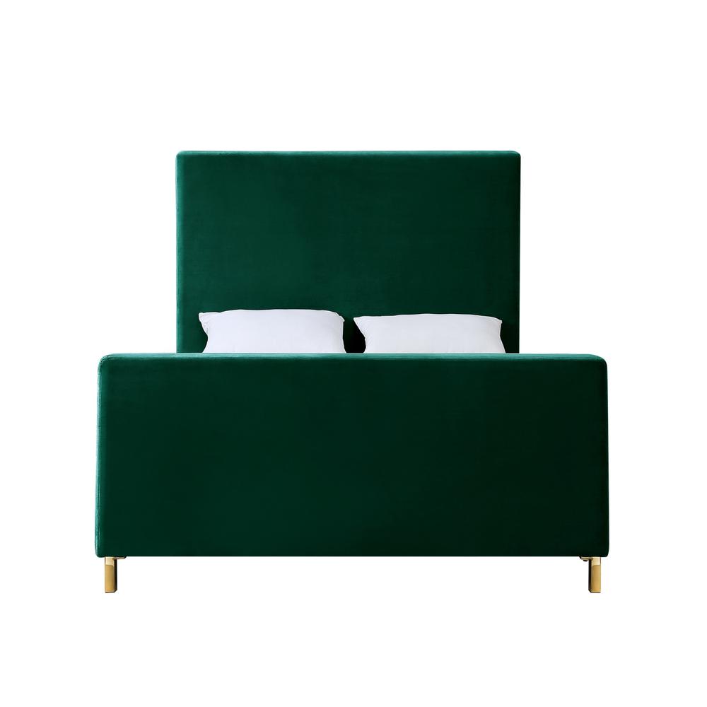 Hunter Green Solid Wood Queen Upholstered Velvet Bed. Picture 3