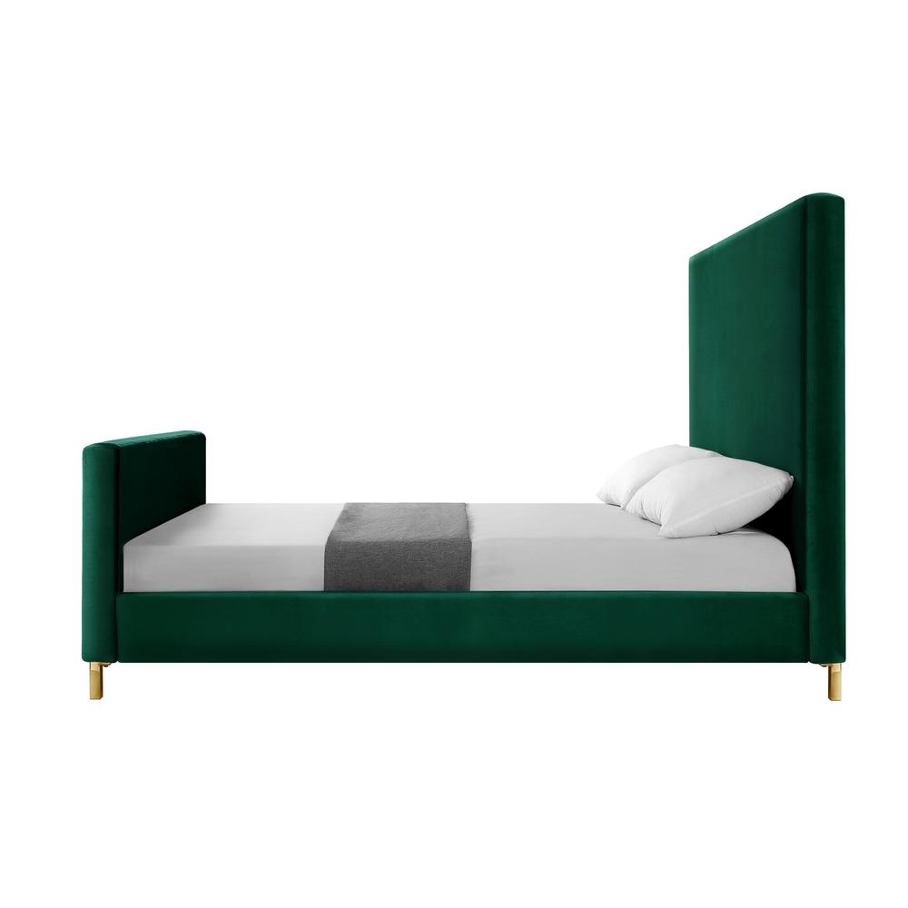 Hunter Green Solid Wood Queen Upholstered Velvet Bed. Picture 4