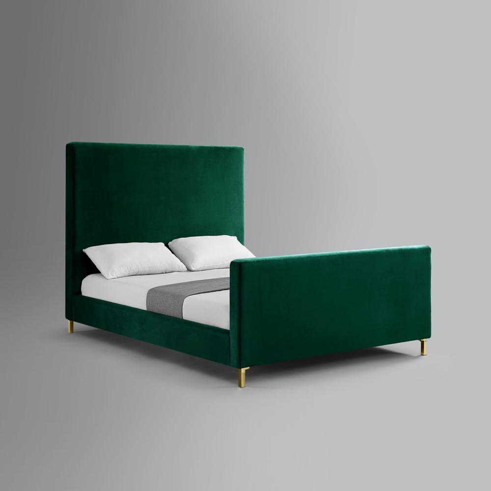 Hunter Green Solid Wood Queen Upholstered Velvet Bed. Picture 5