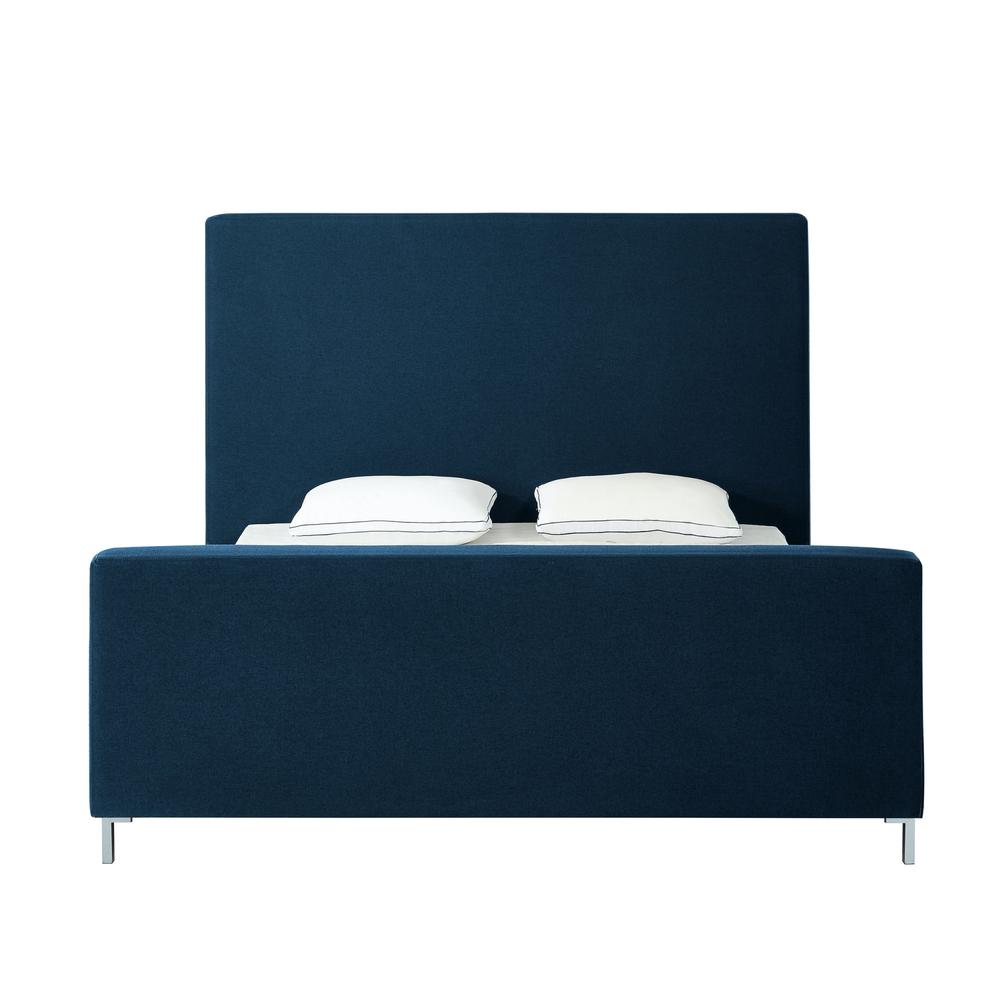Denim Blue Solid Wood King Upholstered Linen Bed. Picture 3