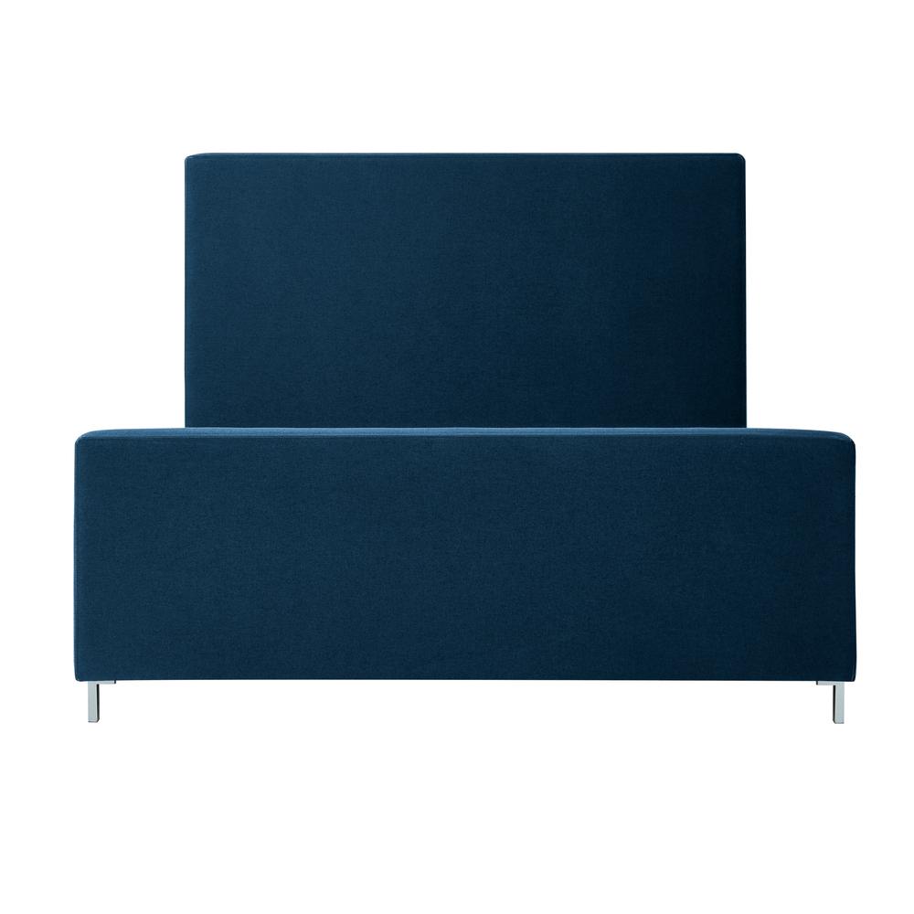 Denim Blue Solid Wood King Upholstered Linen Bed. Picture 5