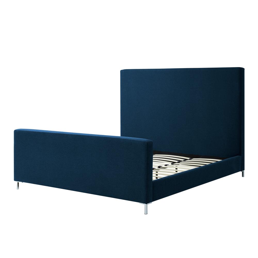 Denim Blue Solid Wood King Upholstered Linen Bed. Picture 6