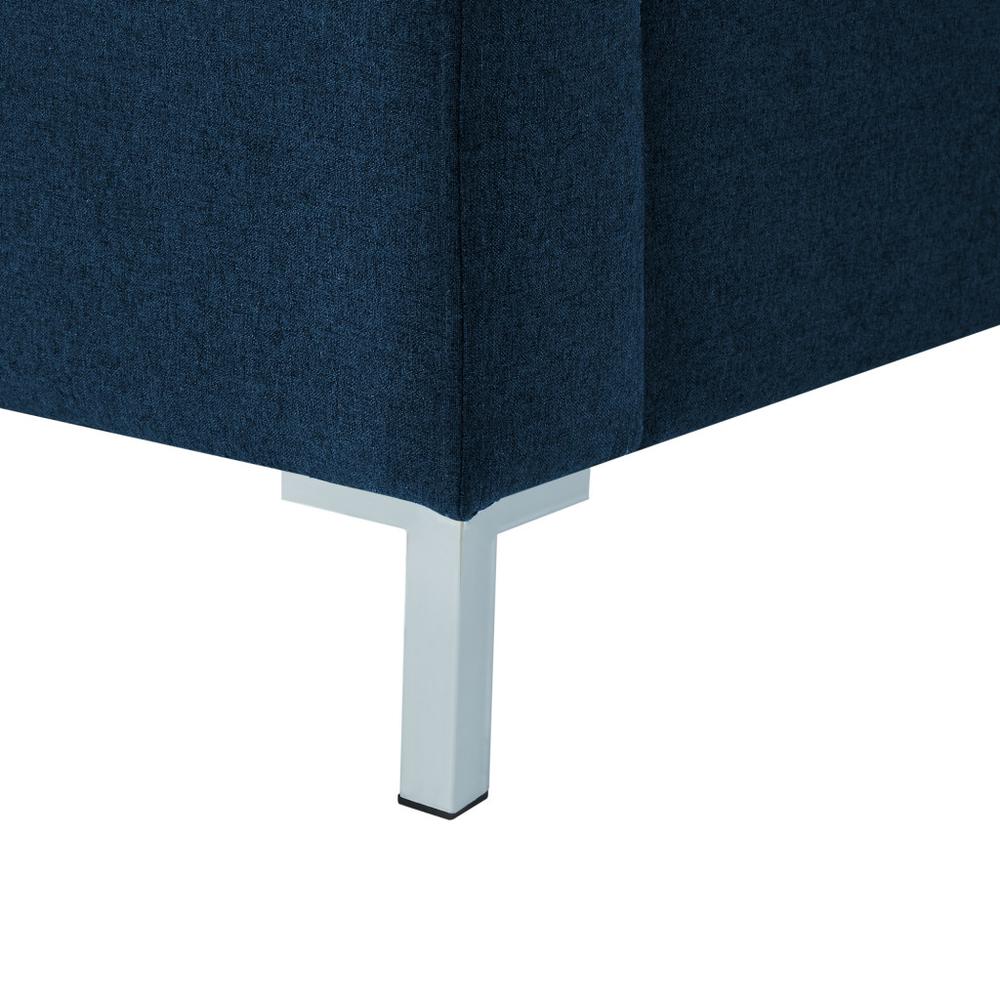 Denim Blue Solid Wood King Upholstered Linen Bed. Picture 7