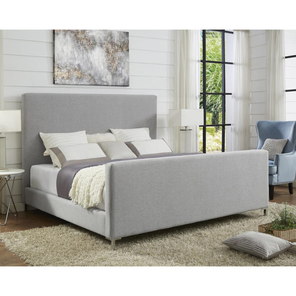 Gray Solid Wood King Upholstered Linen Bed. Picture 8
