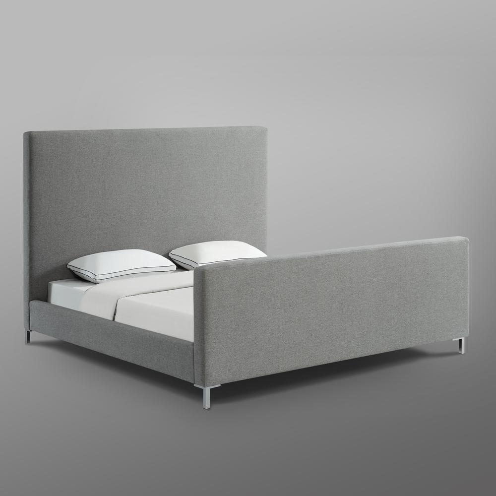 Gray Solid Wood King Upholstered Linen Bed. Picture 7