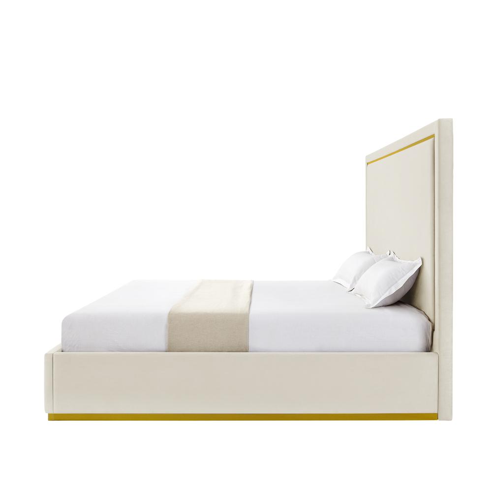 Beige Solid Wood Queen Upholstered Velvet Bed. Picture 3