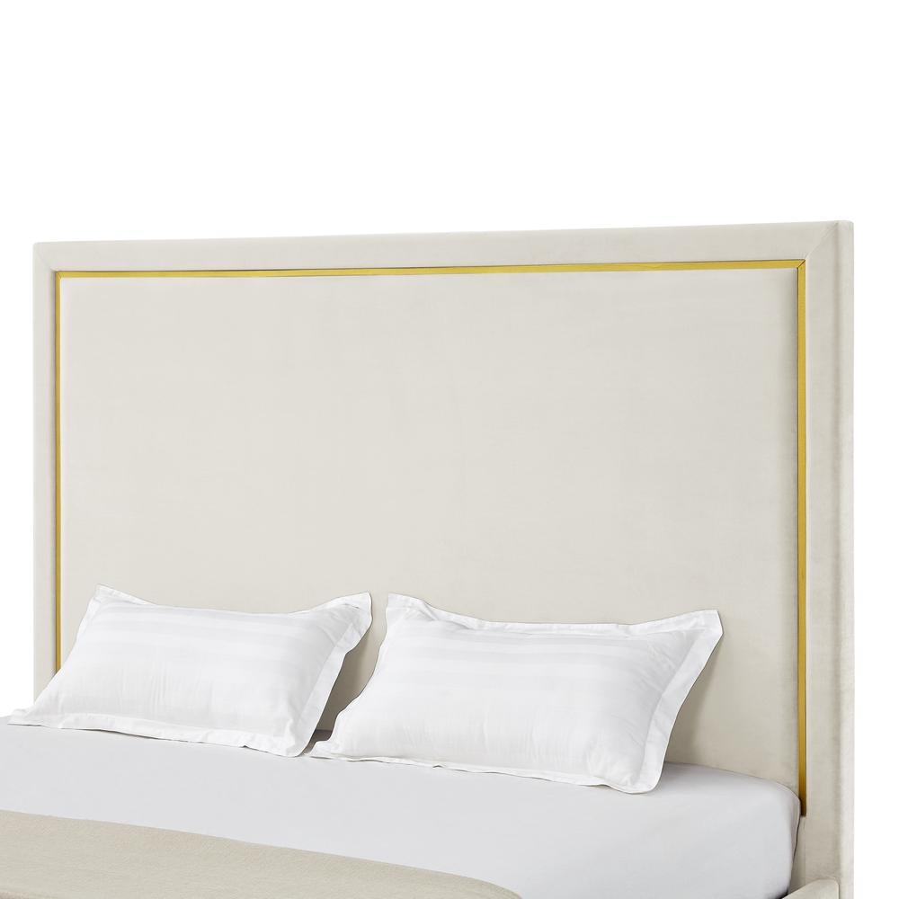 Beige Solid Wood Queen Upholstered Velvet Bed. Picture 6