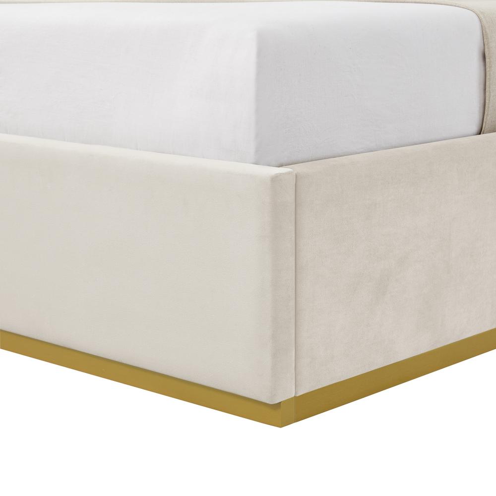 Beige Solid Wood Queen Upholstered Velvet Bed. Picture 7