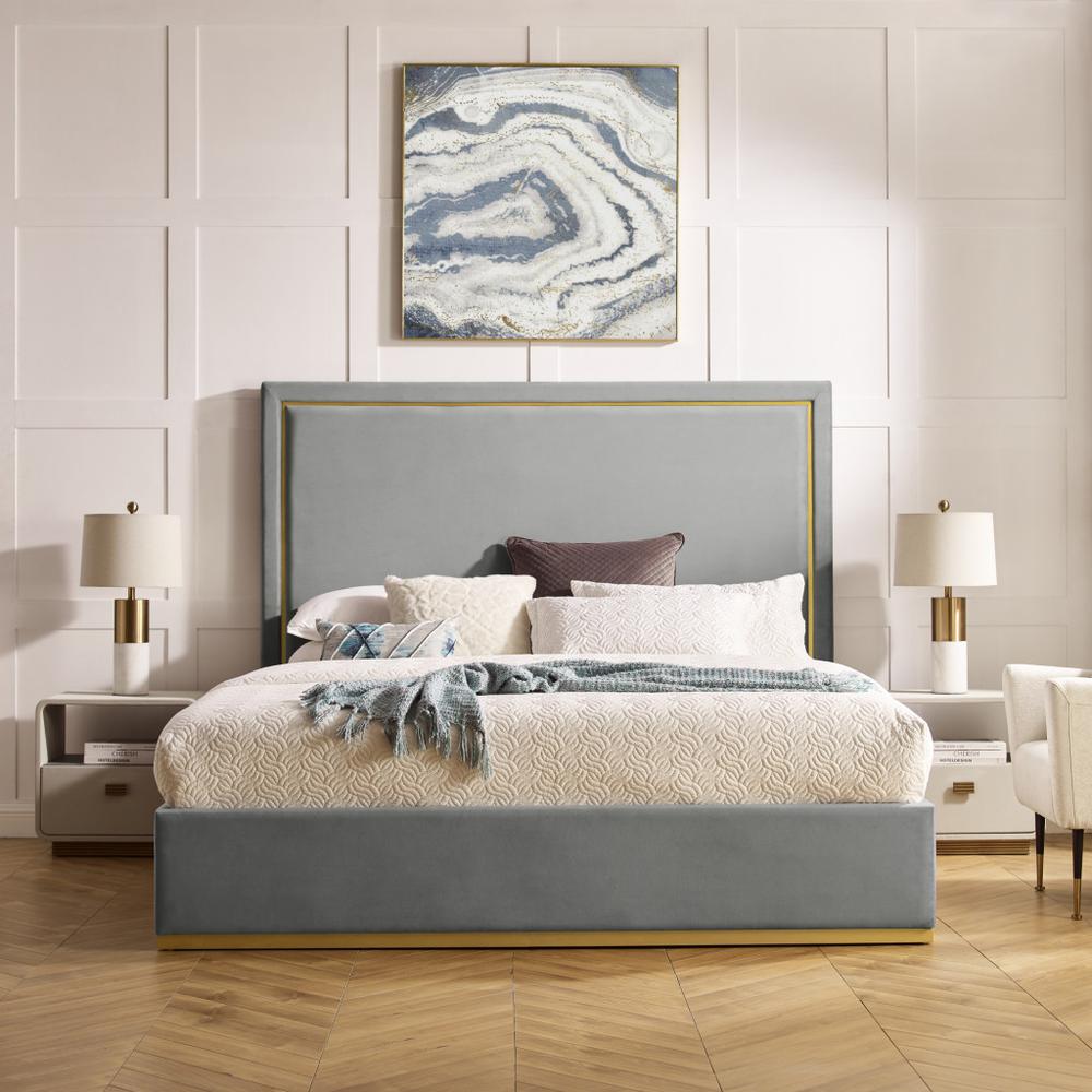 Gray Solid Wood King Upholstered Velvet Bed. Picture 8