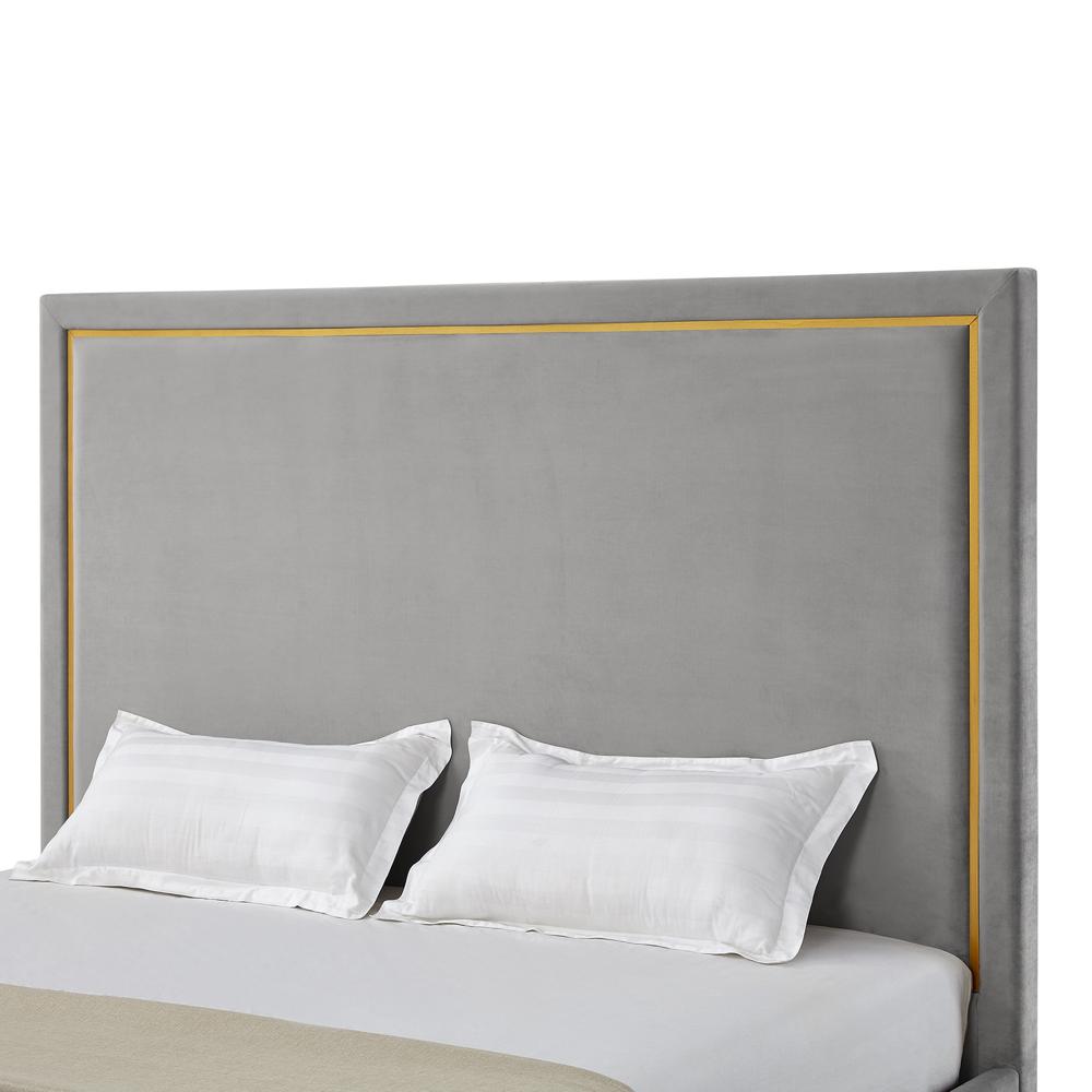 Gray Solid Wood King Upholstered Velvet Bed. Picture 6