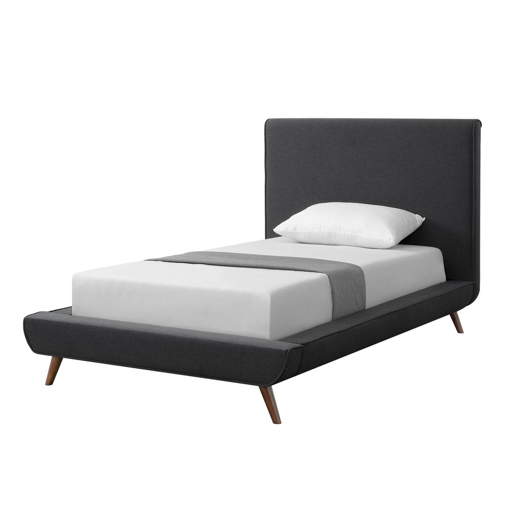 Charcoal Solid Wood Twin Upholstered Linen Bed. Picture 1