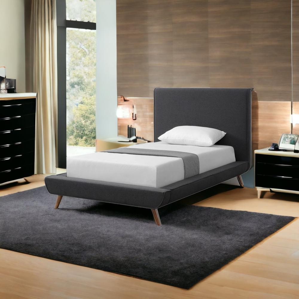 Charcoal Solid Wood Twin Upholstered Linen Bed. Picture 2