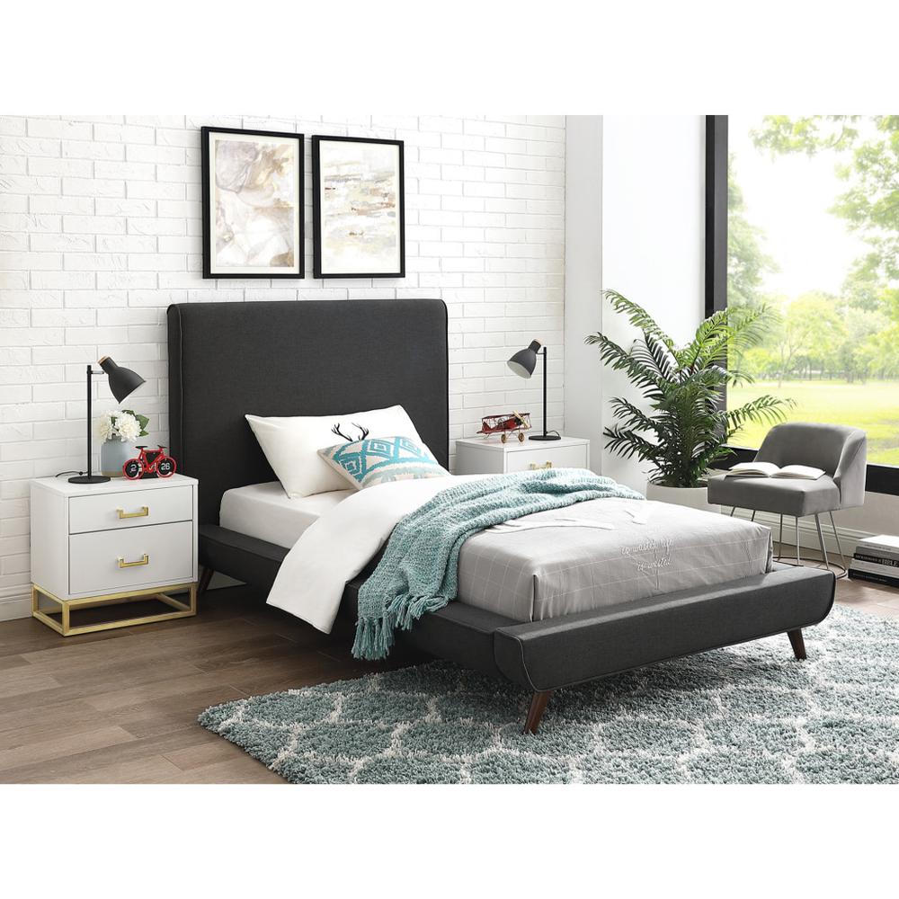 Charcoal Solid Wood Twin Upholstered Linen Bed. Picture 9