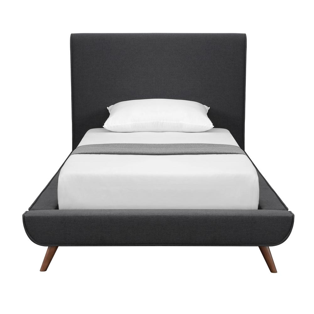 Charcoal Solid Wood Twin Upholstered Linen Bed. Picture 3