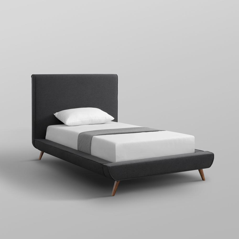 Charcoal Solid Wood Twin Upholstered Linen Bed. Picture 8