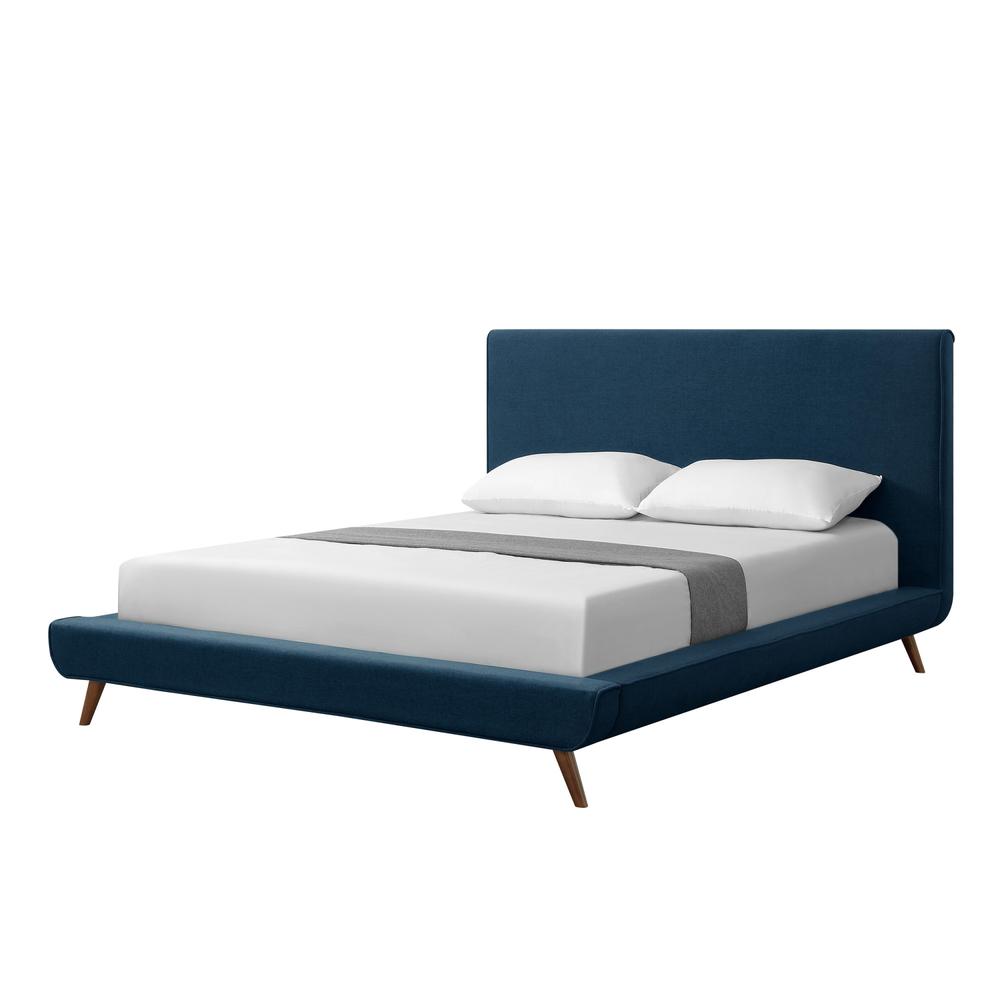 Denim Blue Solid Wood Queen Upholstered Linen Bed. Picture 1
