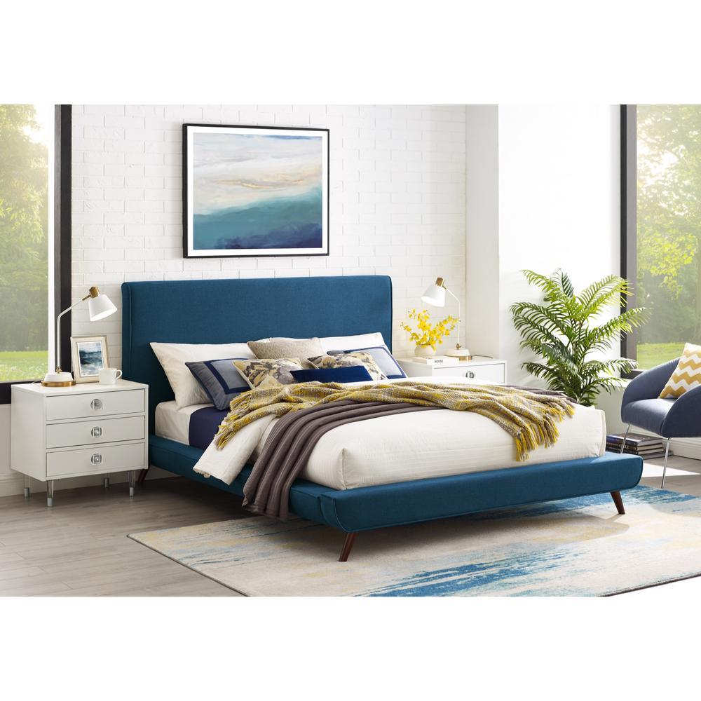 Denim Blue Solid Wood Queen Upholstered Linen Bed. Picture 9