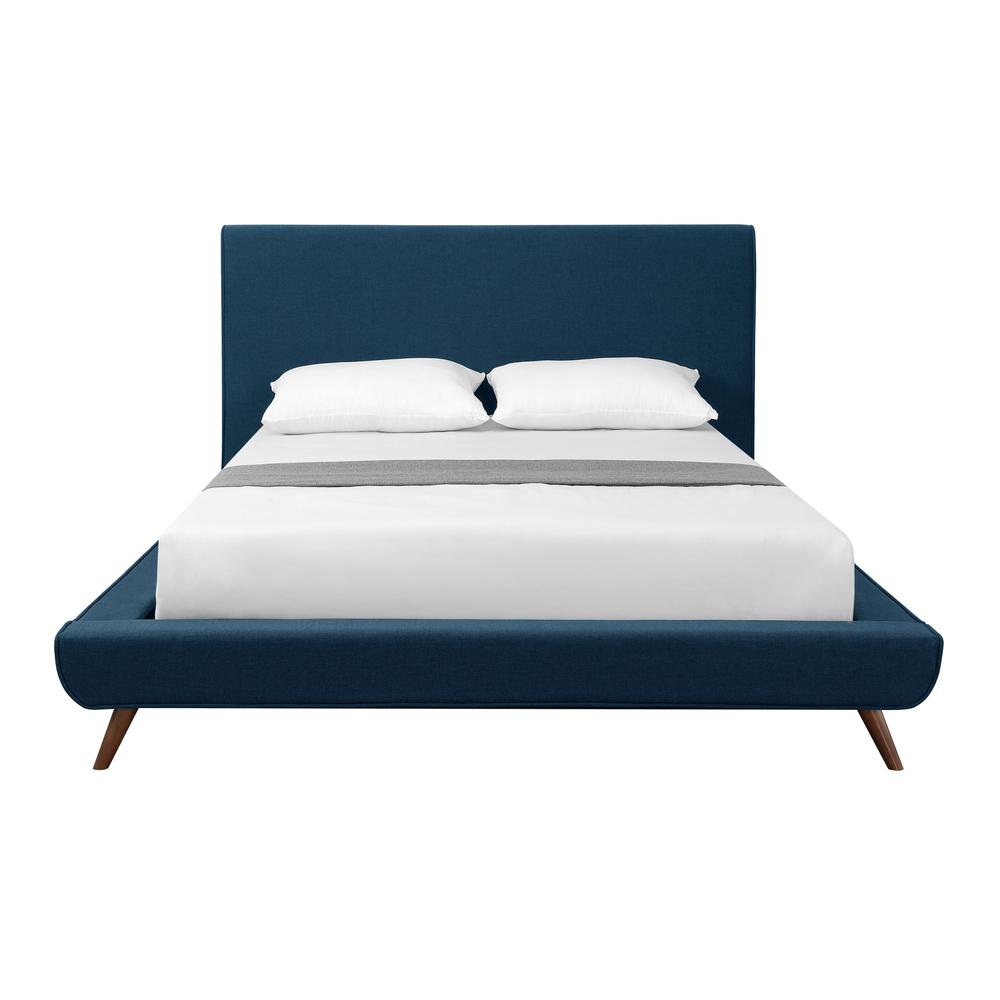 Denim Blue Solid Wood Queen Upholstered Linen Bed. Picture 3