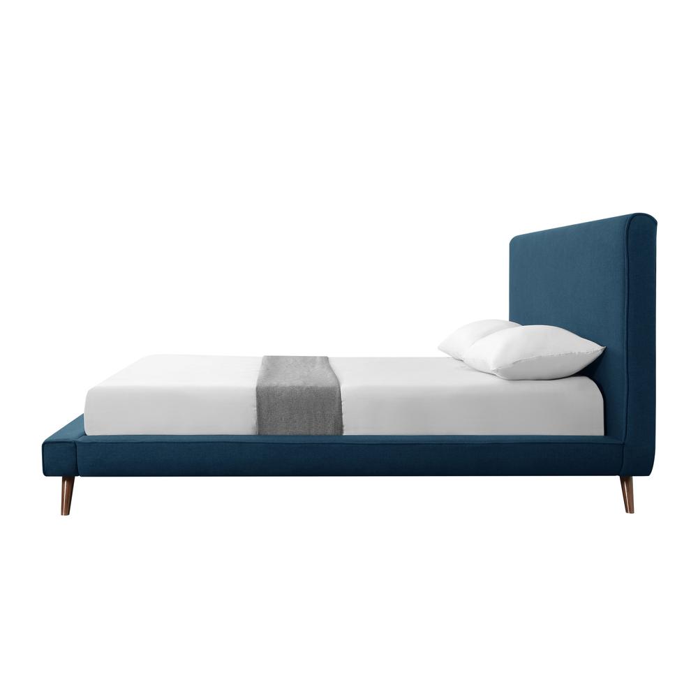 Denim Blue Solid Wood Queen Upholstered Linen Bed. Picture 4