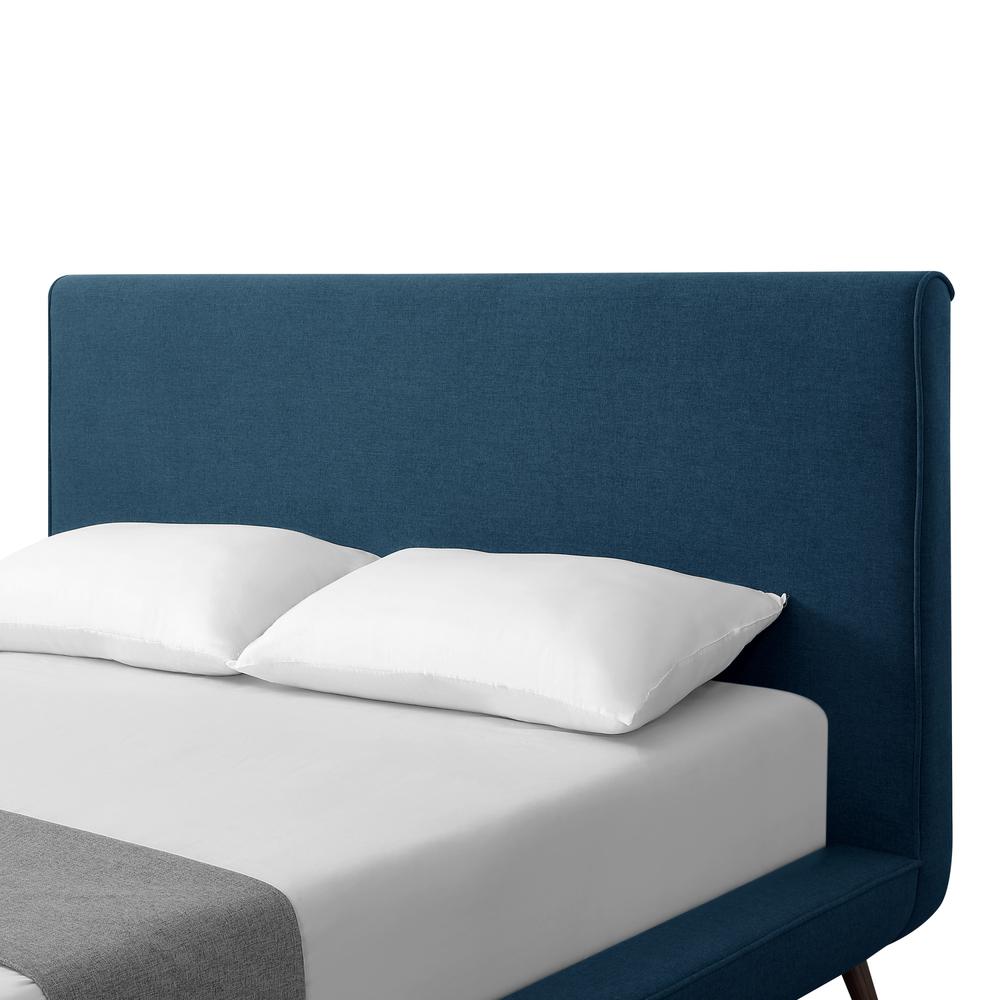 Denim Blue Solid Wood Queen Upholstered Linen Bed. Picture 6