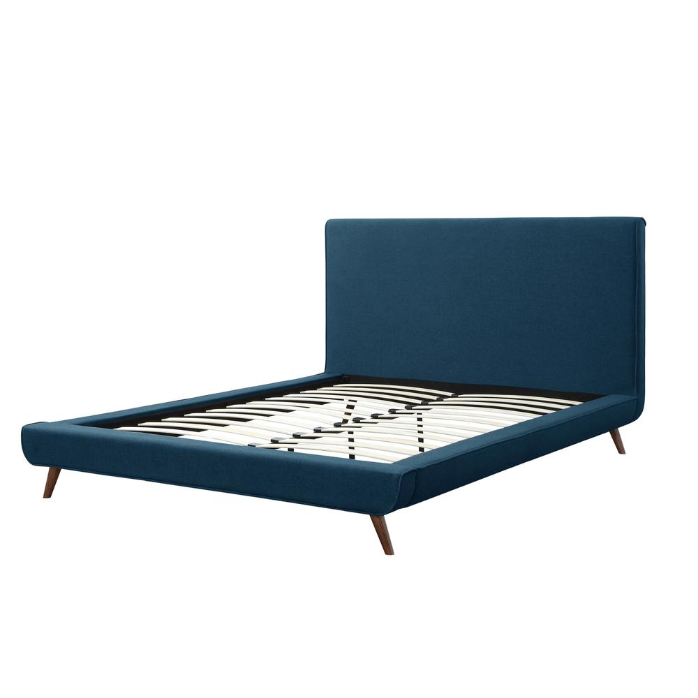 Denim Blue Solid Wood Queen Upholstered Linen Bed. Picture 5