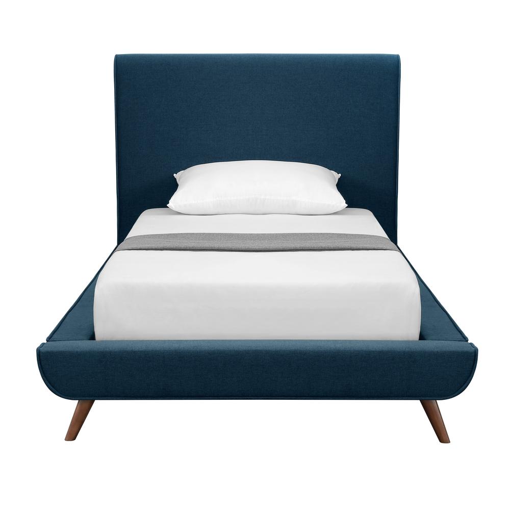 Denim Blue Solid Wood Twin Upholstered Linen Bed. Picture 3