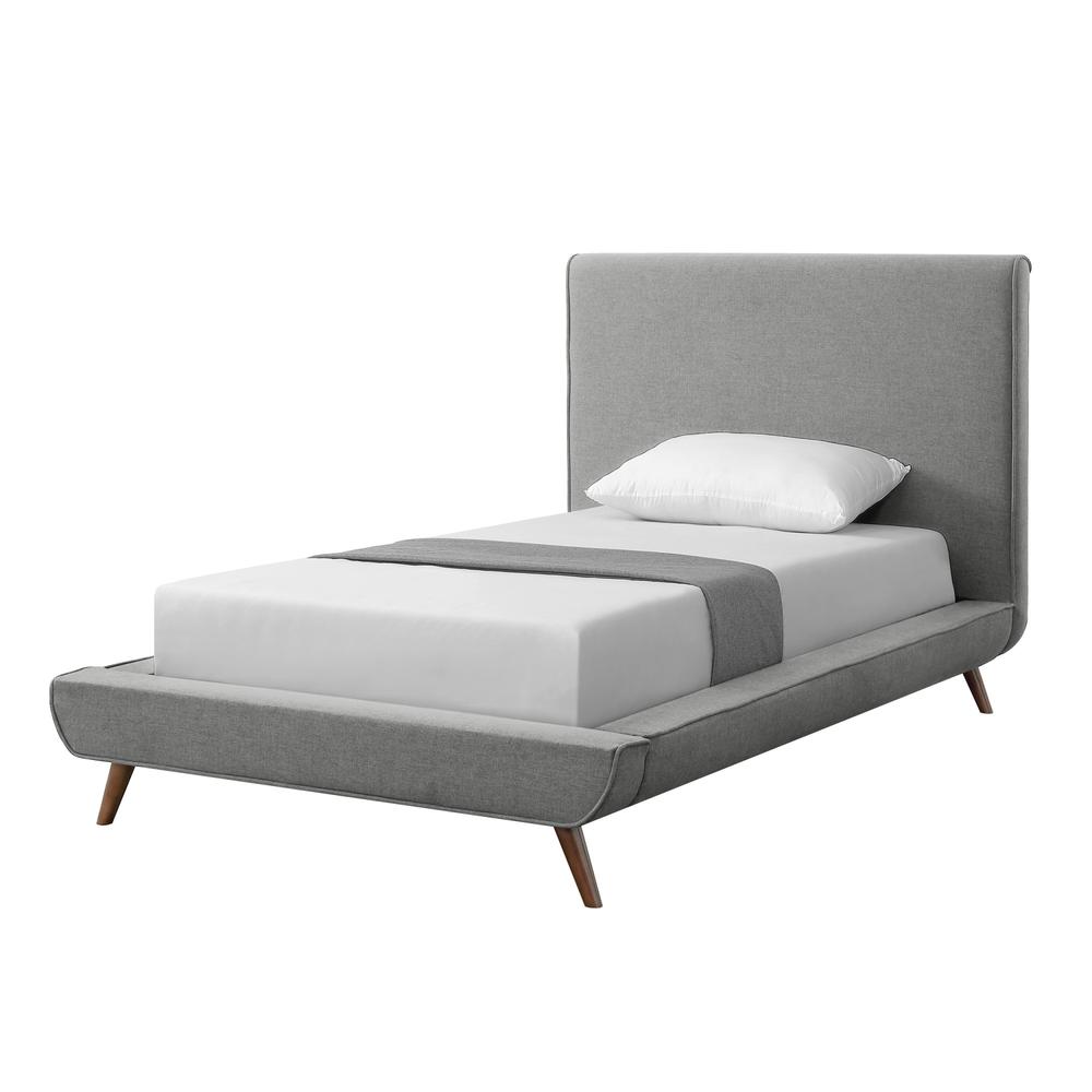 Gray Solid Wood Twin Upholstered Linen Bed. Picture 1