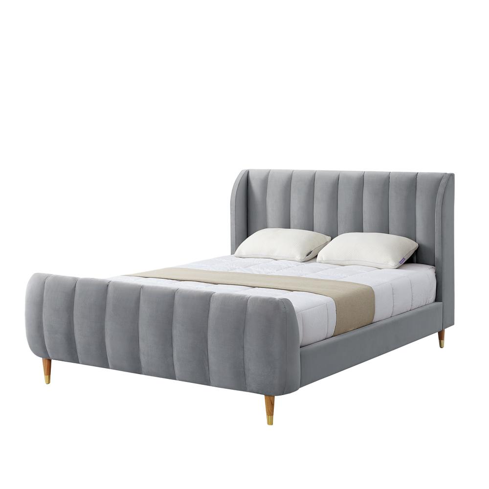Gray Solid Wood King Tufted Upholstered Velvet Bed. Picture 1
